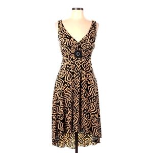 Enfocus Studio black and tan sleeveless hi-lo hem dress. Size 10 EUC